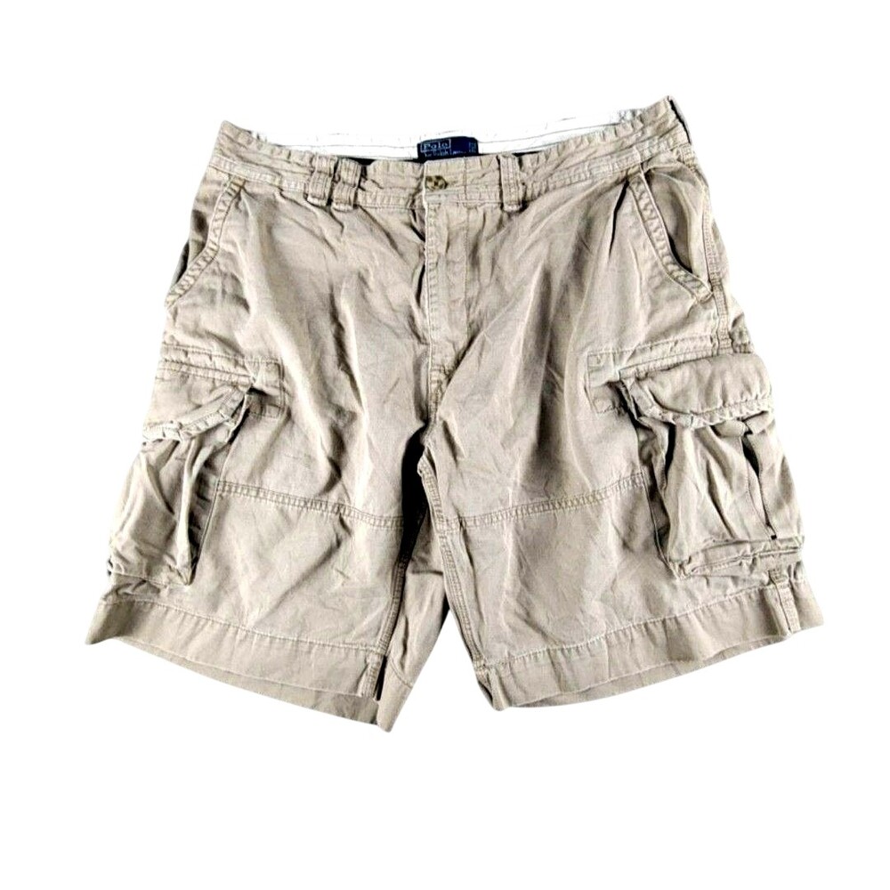Polo By Ralph Lauren Shorts Mens 38 Beige Cargo Pleated Chino Cotton Casual